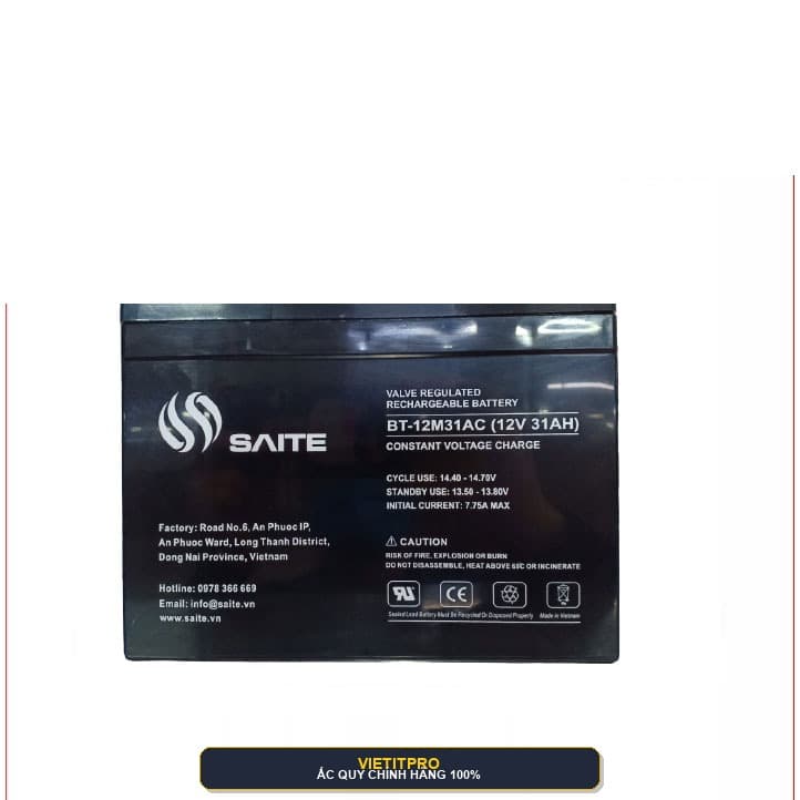 Bình Ắc Quy Saite BT-12M31AC (12V 31Ah) Kín Khí Chuyên Dụng UPS